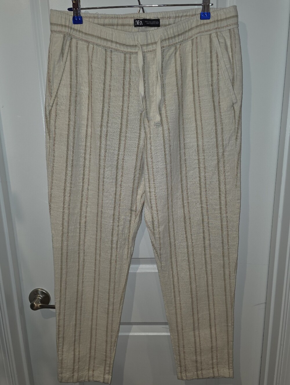 Zara white linen blend striped pants